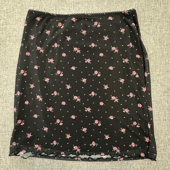 New! Arizona Jean A-Line Skirt Juniors Medium Floral Mesh lined Lightweight Blac - Picture 1 of 15